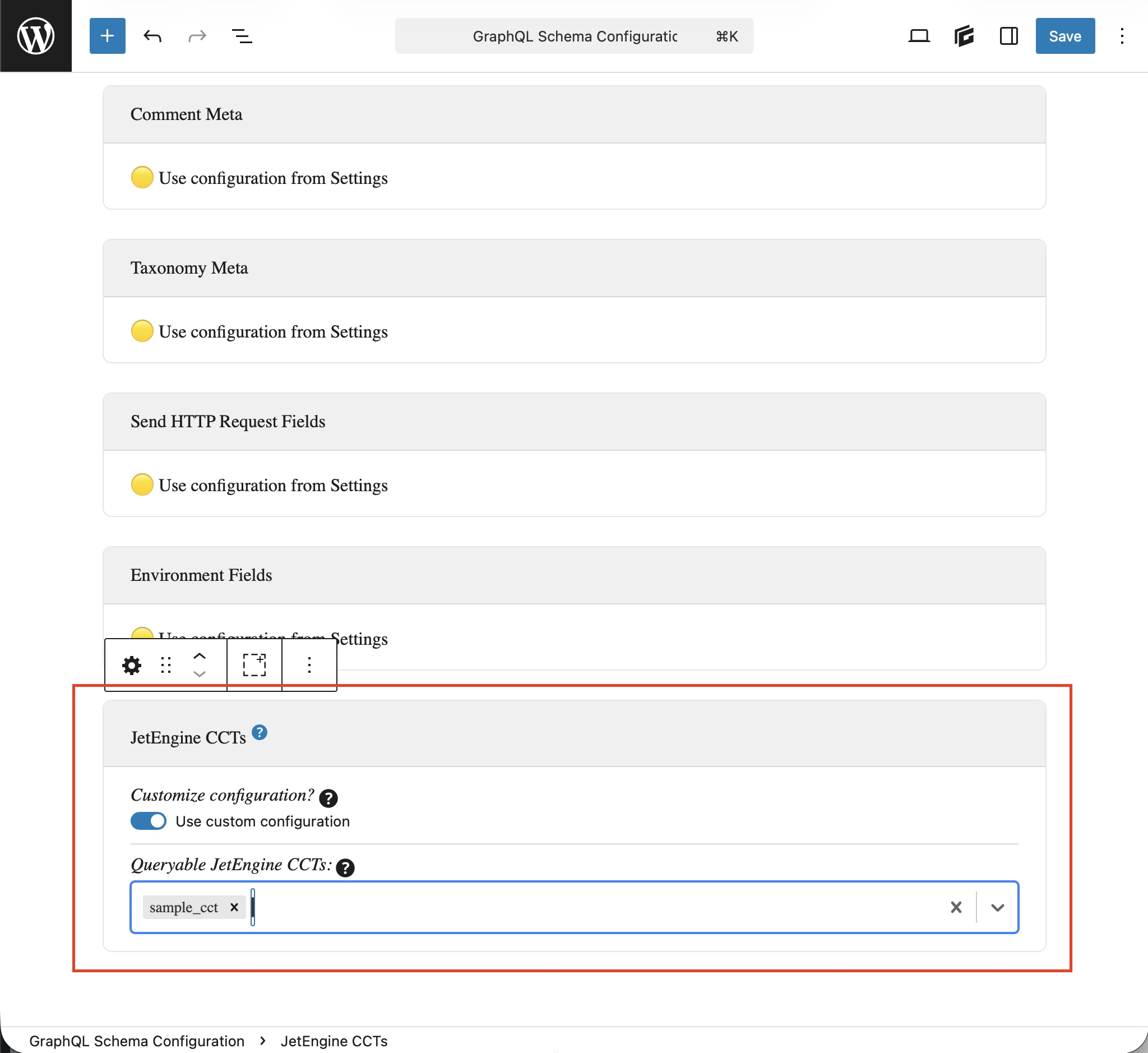 Définition des CCTs interrogeables dans la Configuration du schéma