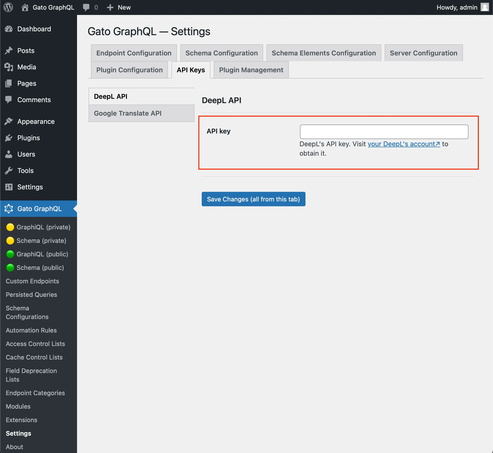 Configuration de la clé API de DeepL