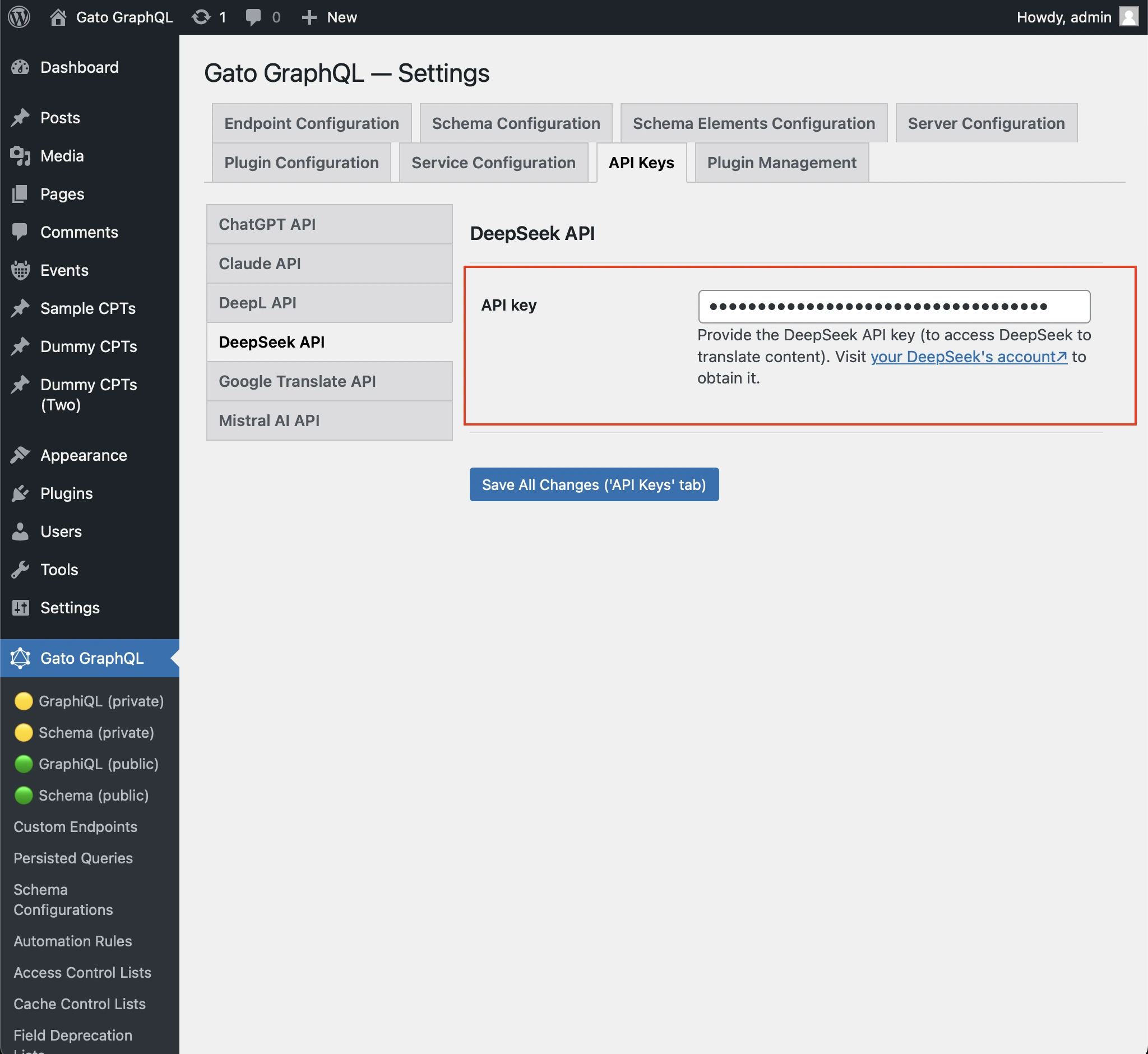 Configuration de la clé API de DeepSeek