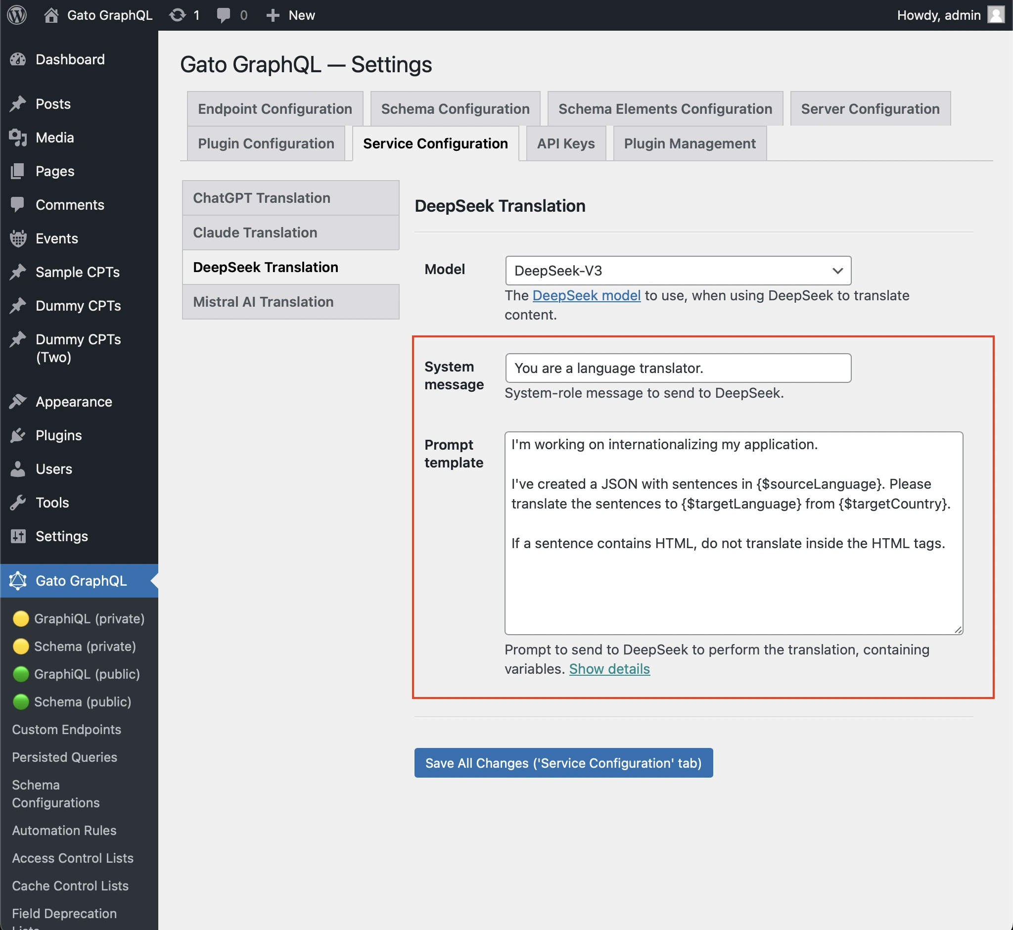 Configuration du prompt pour DeepSeek