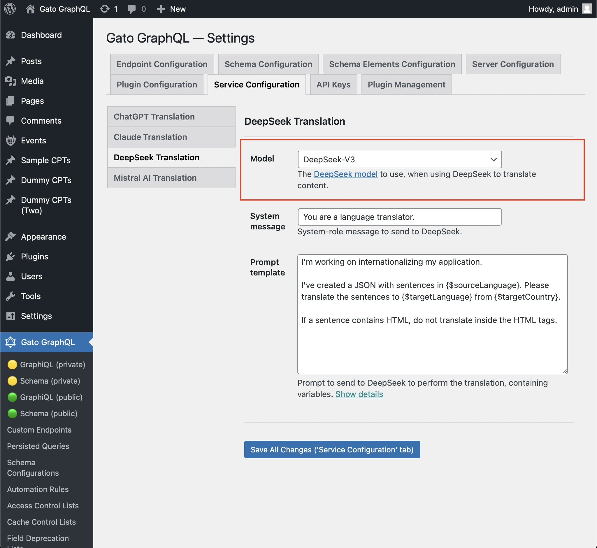 Configuration du modèle DeepSeek