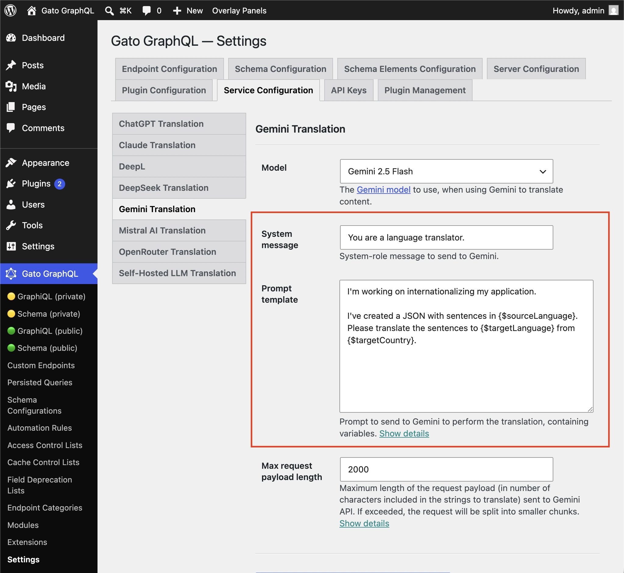 Configuration du prompt pour Gemini