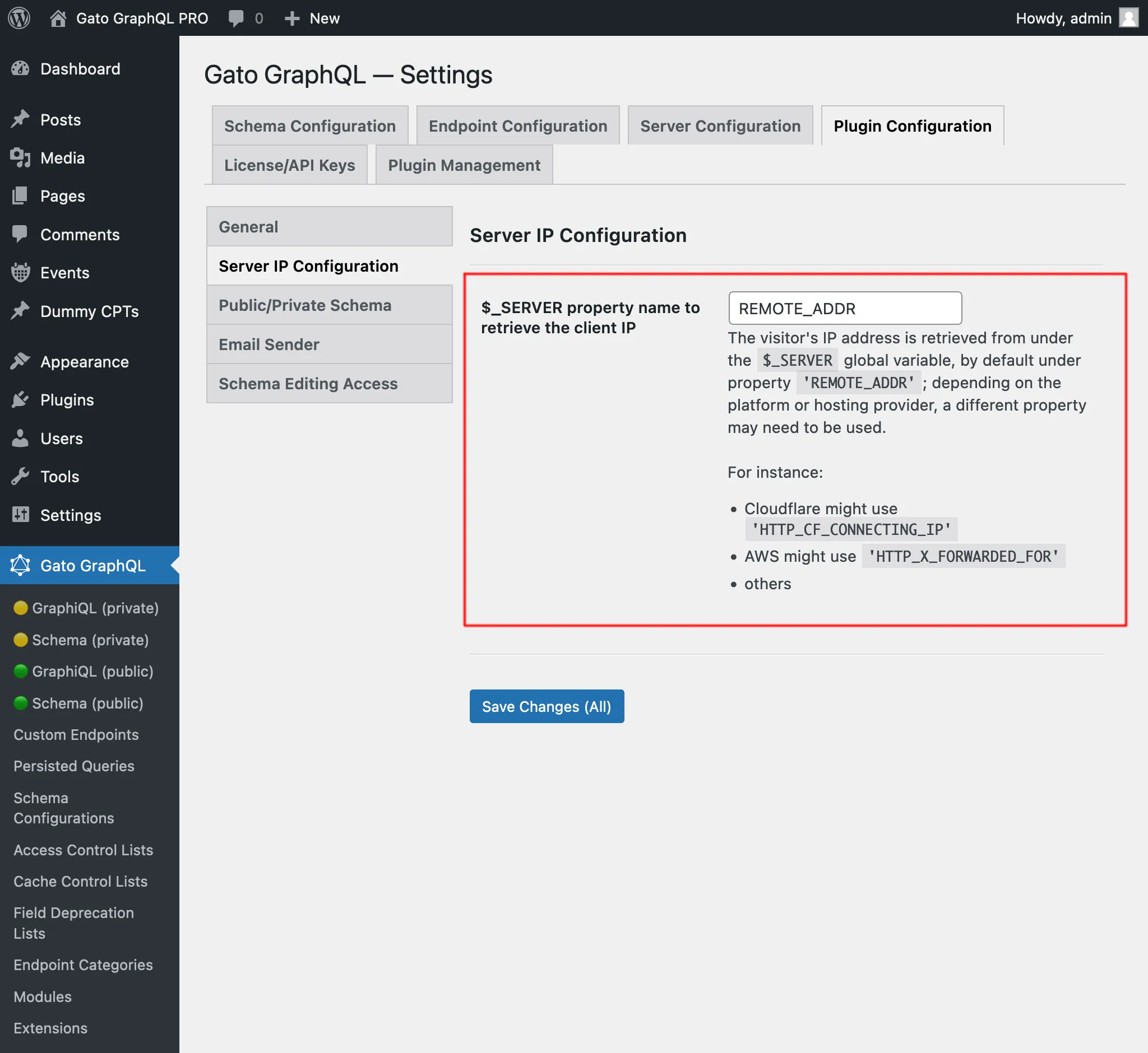 Configurer le nom de la propriété $_SERVER pour récupérer l'IP du client
