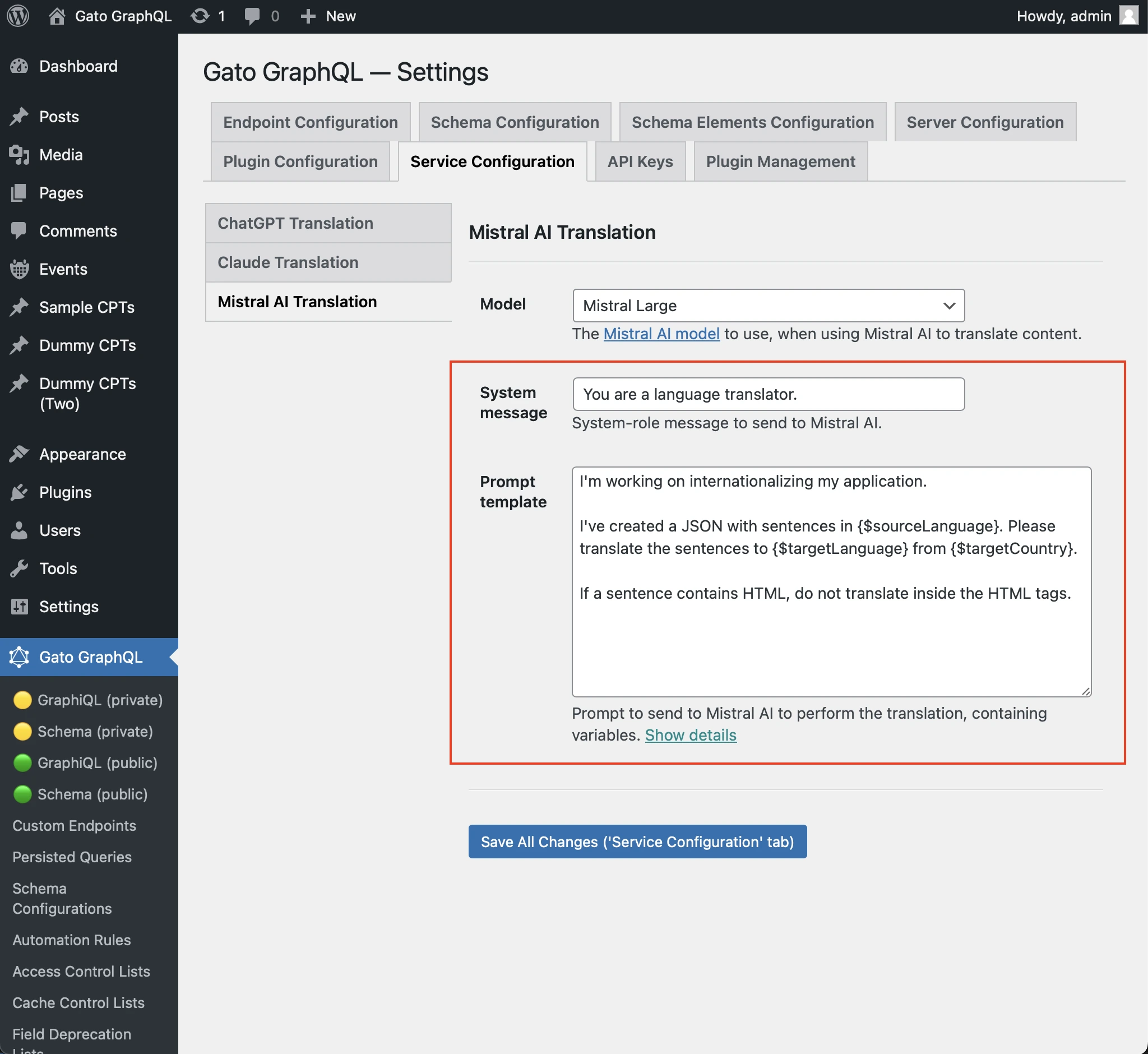 Configuration du prompt pour Mistral AI