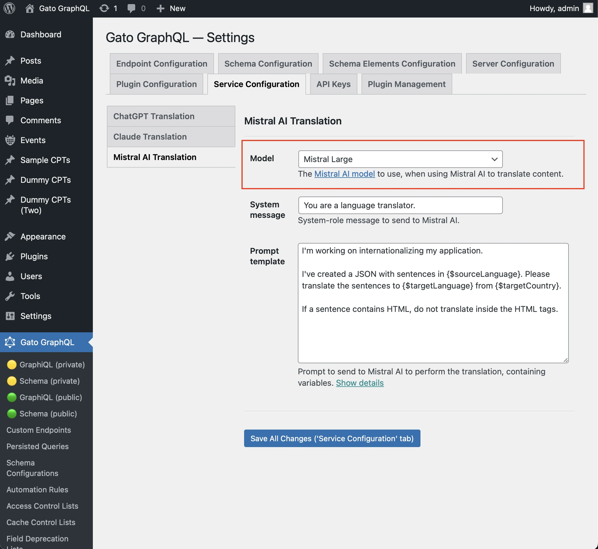 Configuration du modèle Mistral AI