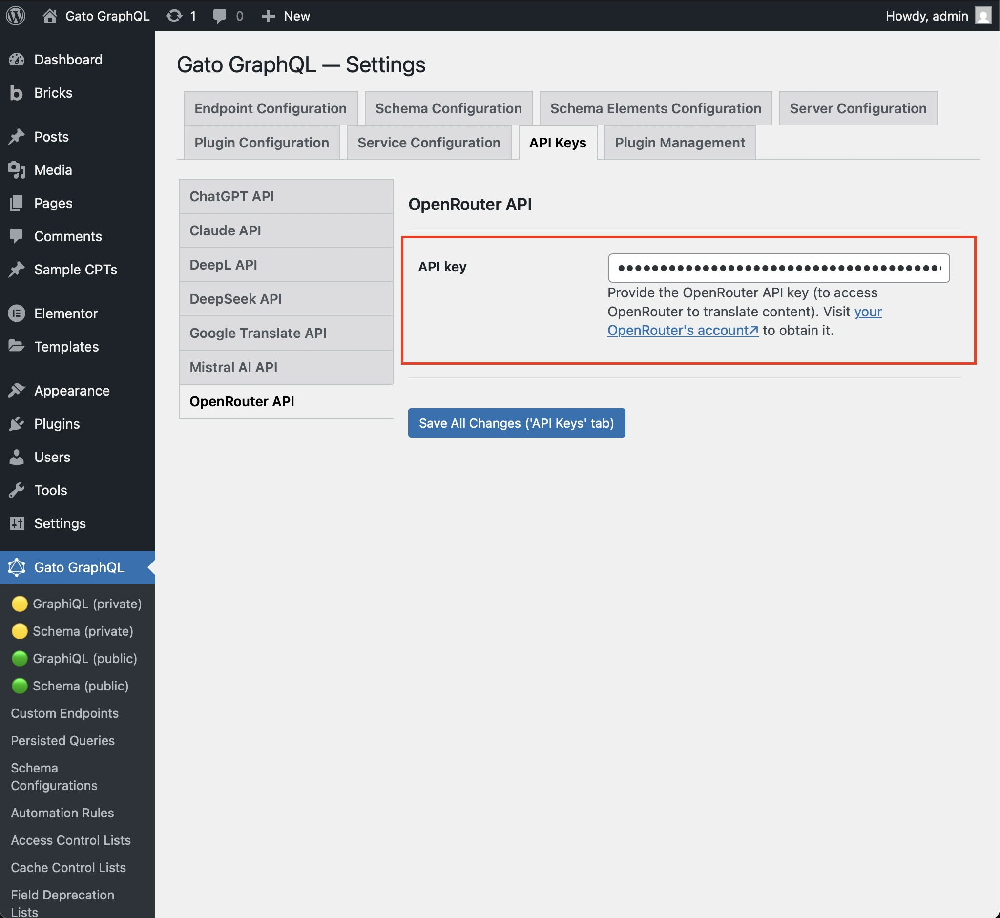 Configuration de la clé API d'OpenRouter