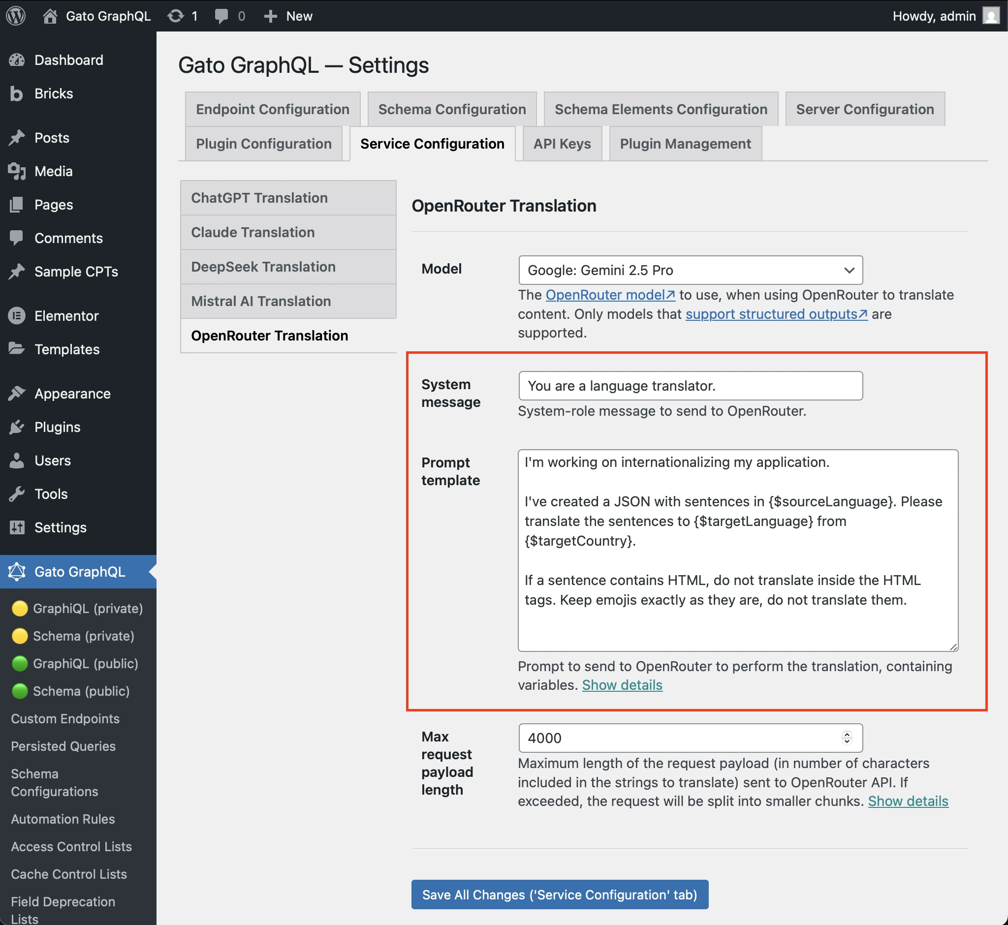 Configuration du prompt pour OpenRouter