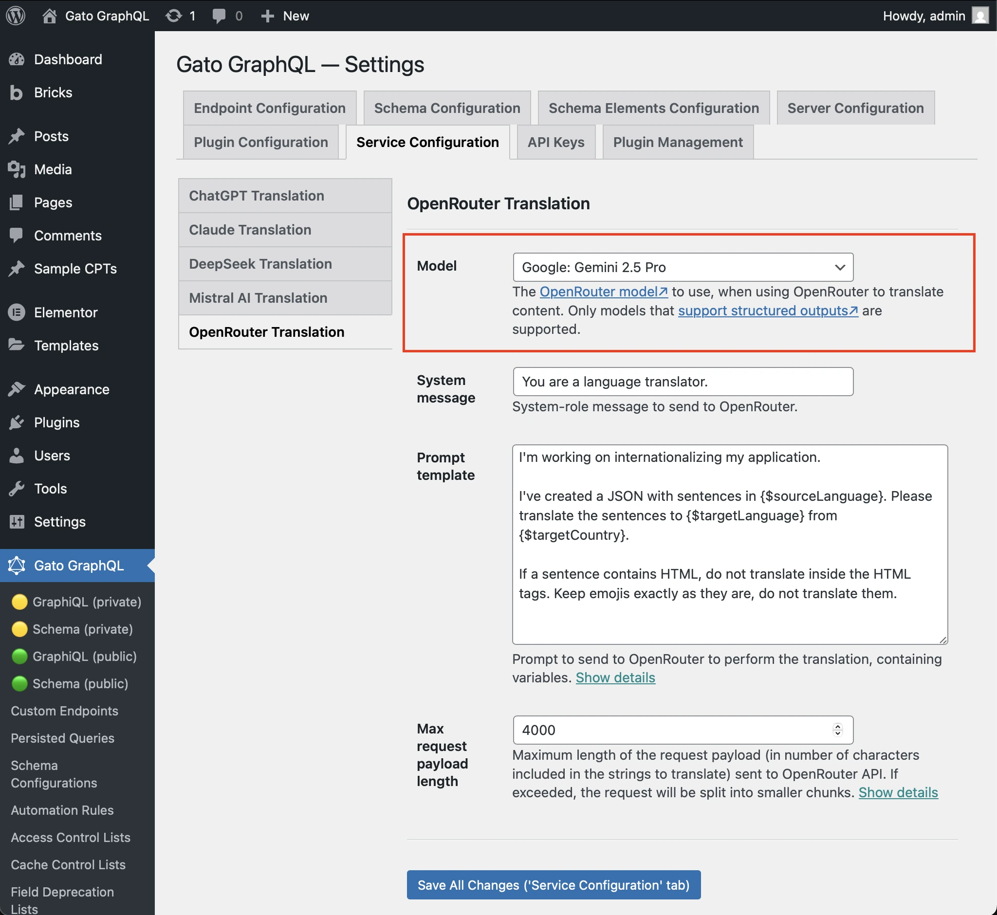 Configuration du modèle OpenRouter