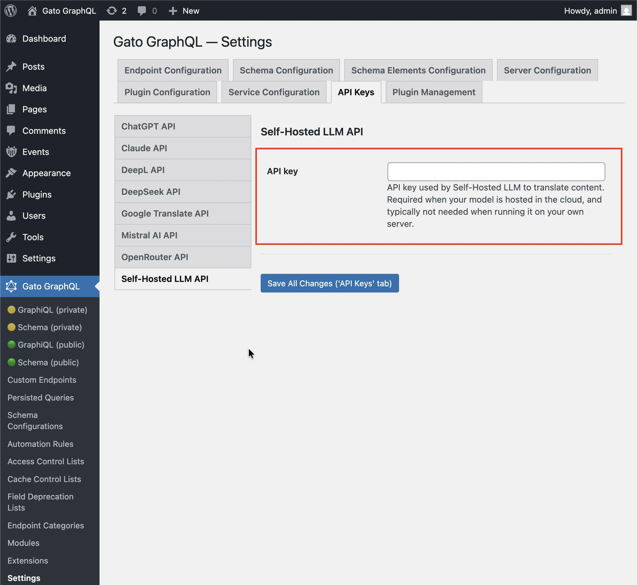 Configuration de la clé API