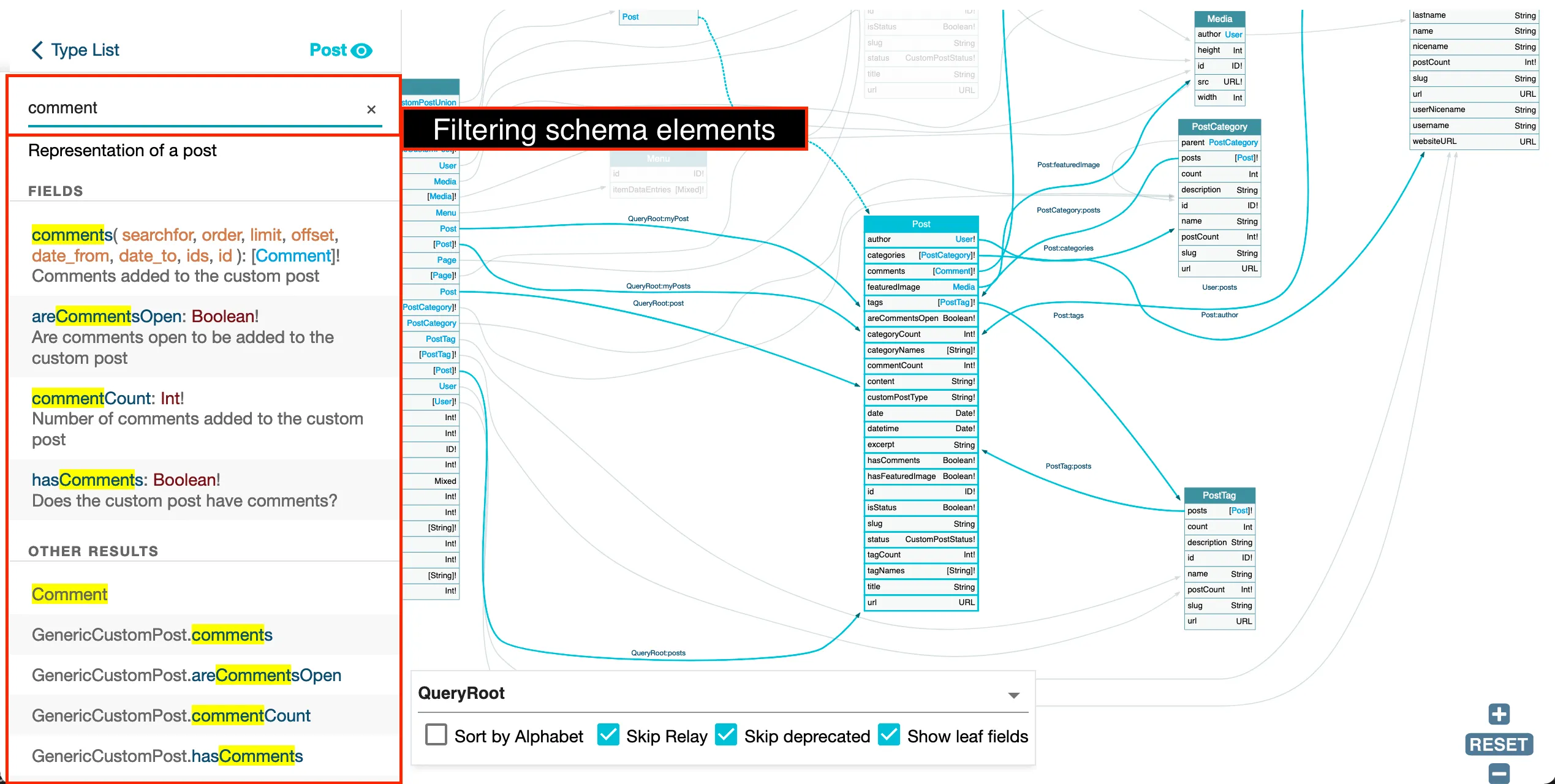 Filtrage des éléments du schéma Filtrage des éléments du schéma