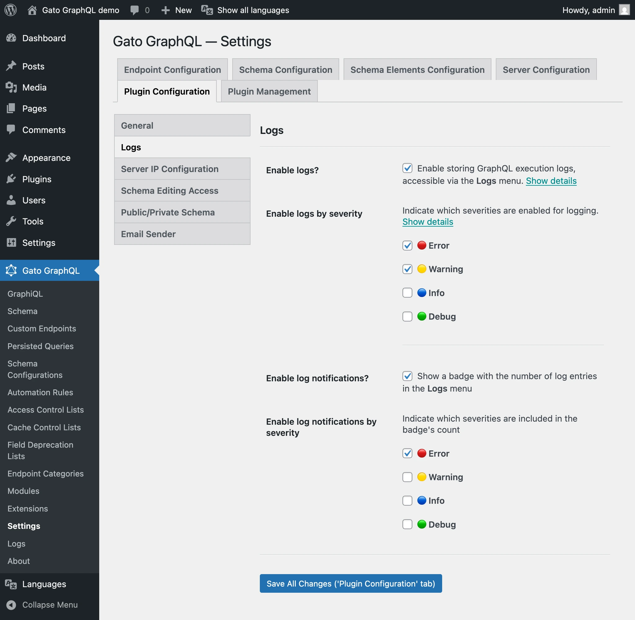 Paramètres des Logs et Notifications