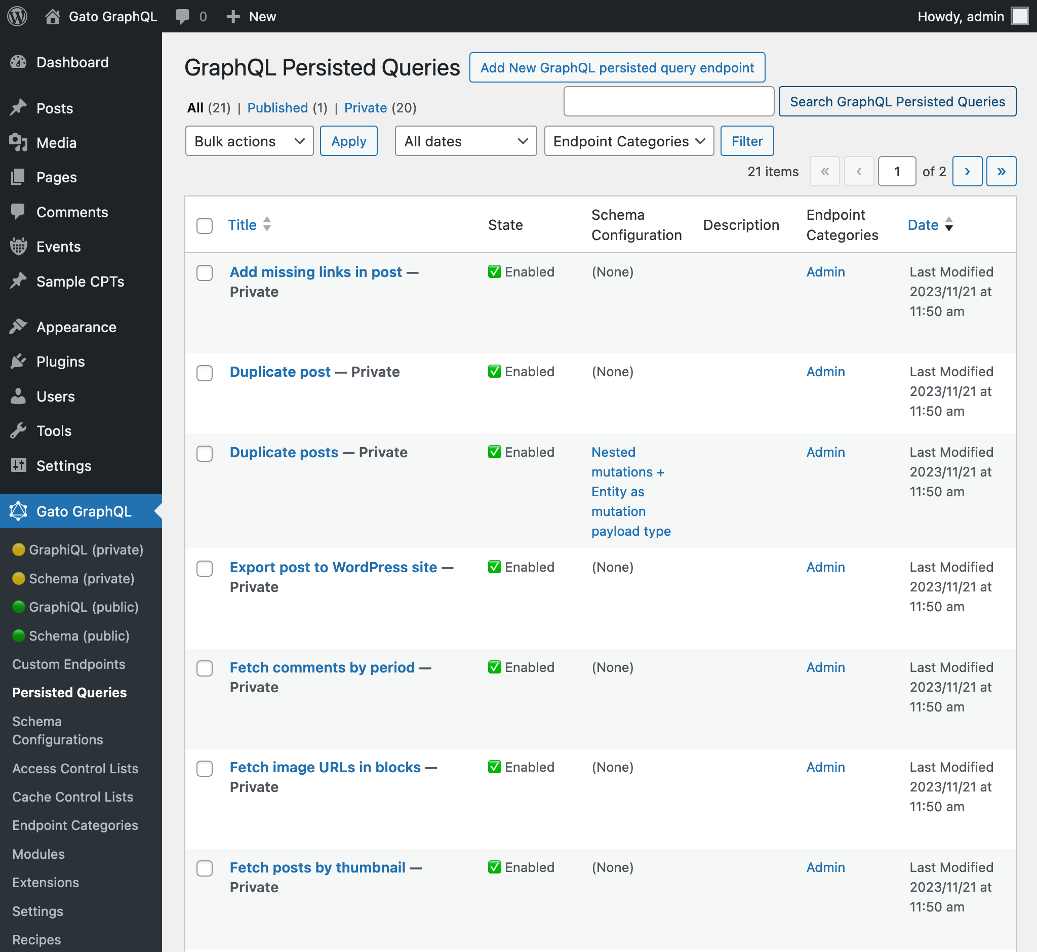 Persisted Queries prédéfinies