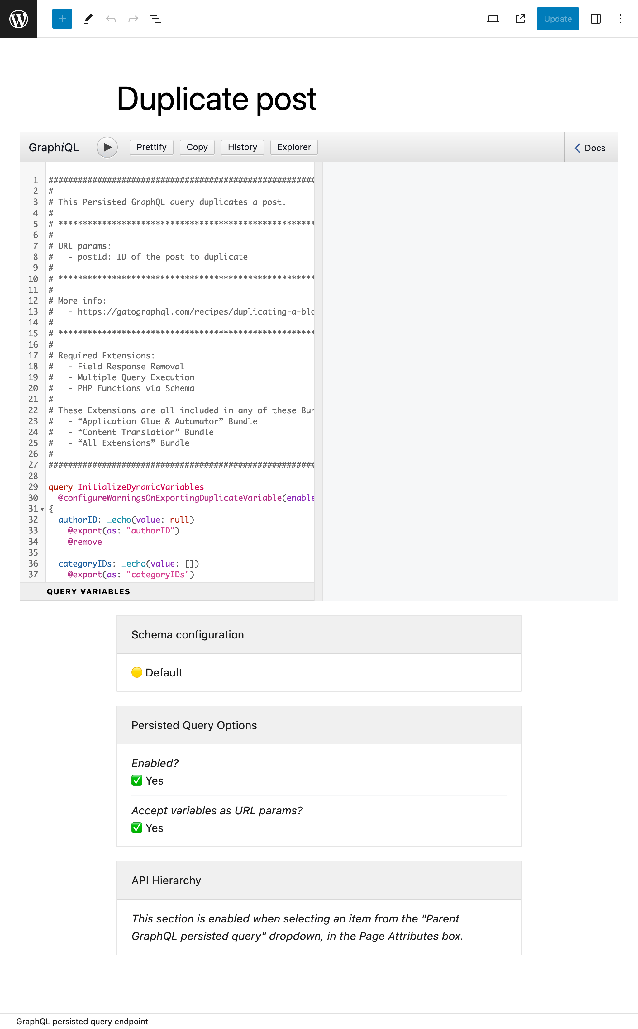 Persisted Query dans l'éditeur