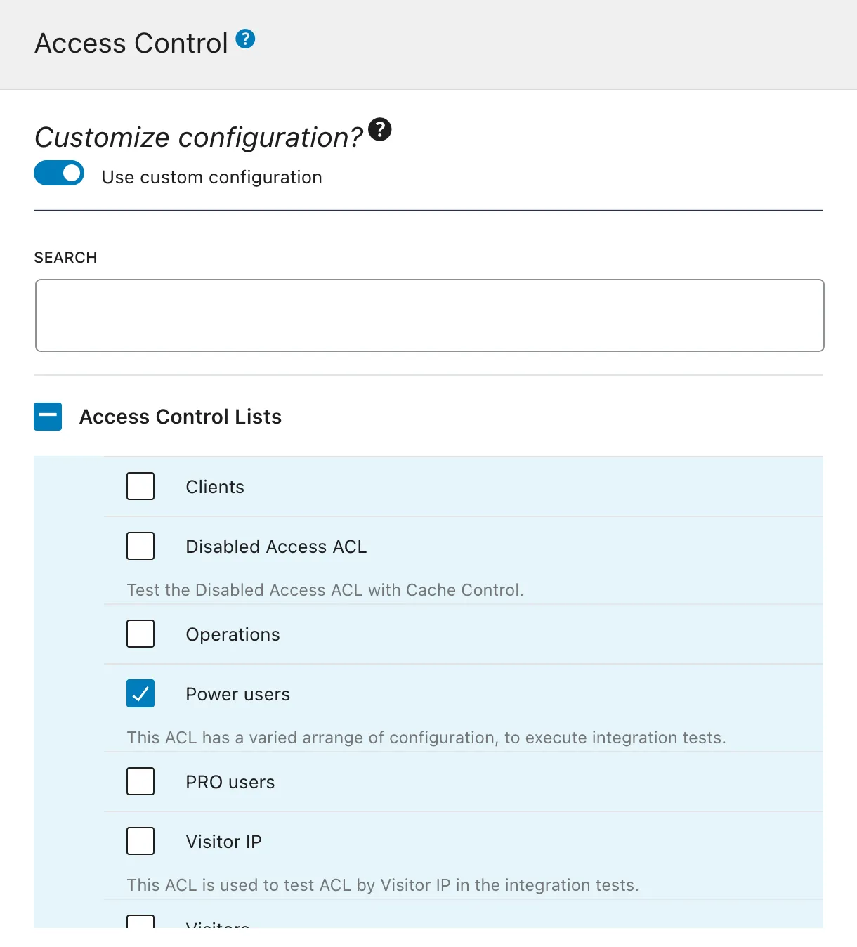 Sélectionner une liste de contrôle d'accès dans la Configuration du Schéma