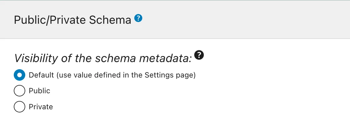 Mode schéma Public/Privé, défini dans la configuration du schéma