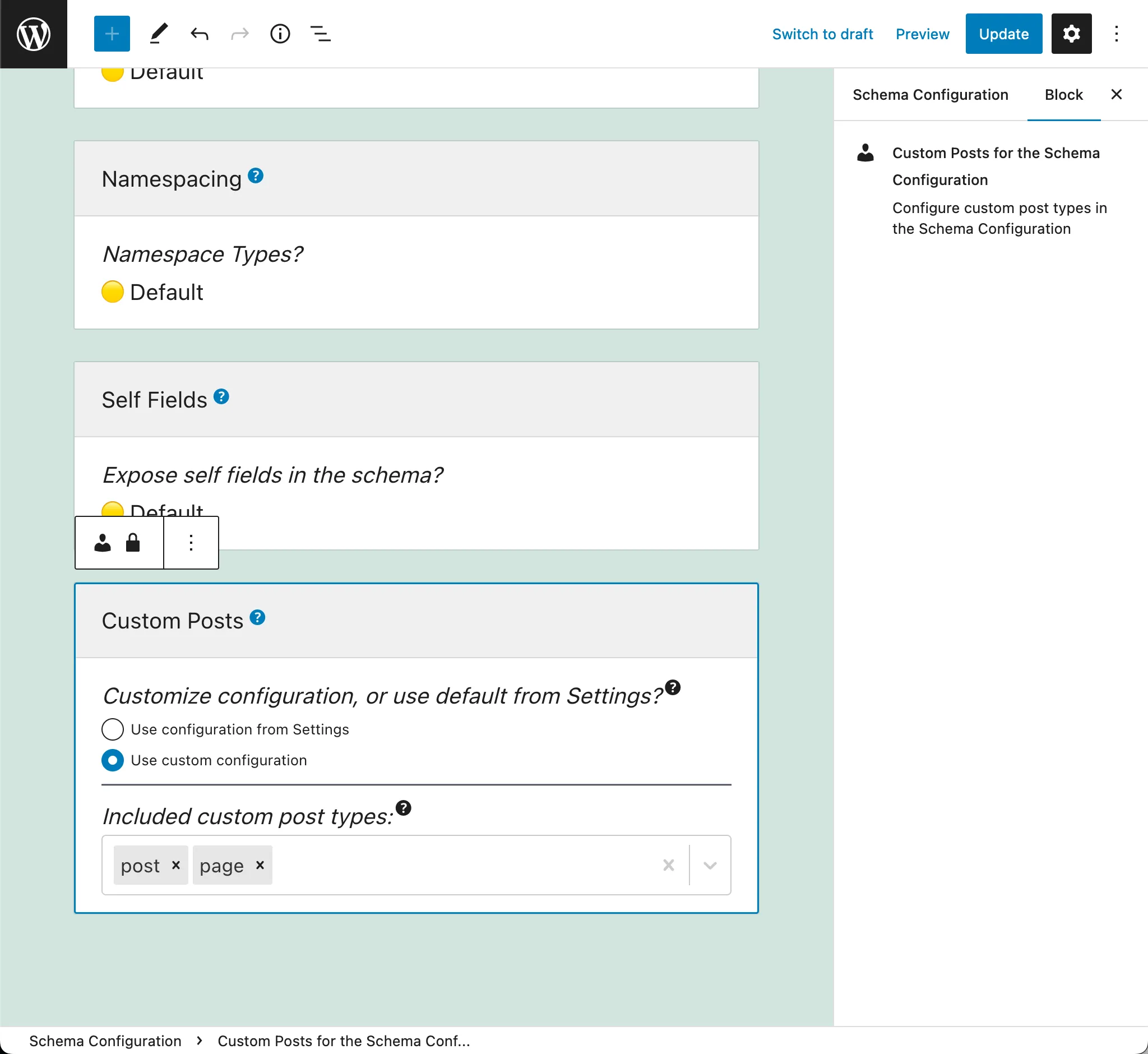 Sélection des Custom Post Types autorisés dans la Configuration du Schéma Sélection des Custom Post Types autorisés dans la Configuration du Schéma