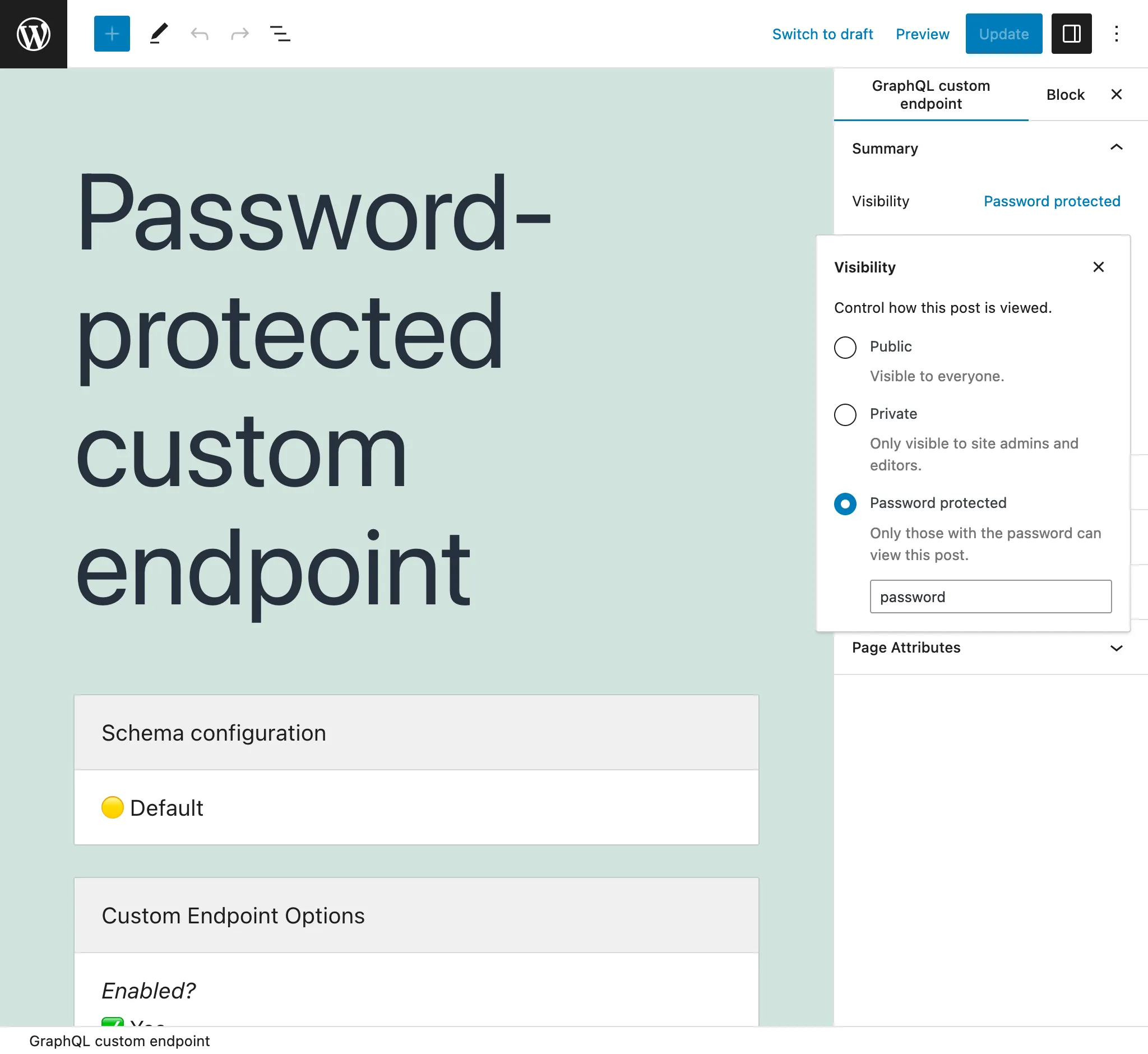 Endpoint personnalisé protégé par mot de passe