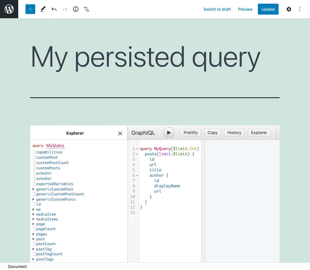 Le client GraphiQL de la requête persistée Le client GraphiQL de la requête persistée