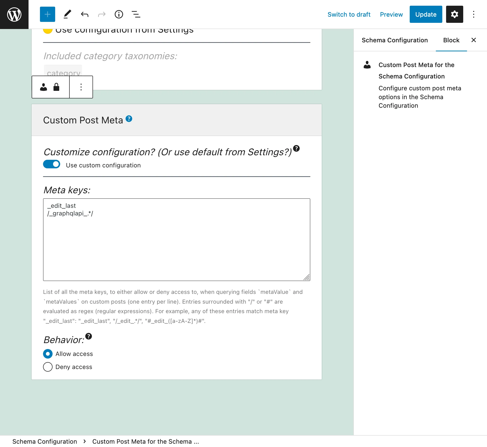 Définition des entrées dans la Configuration de Schéma Définition des entrées dans la Configuration de Schéma