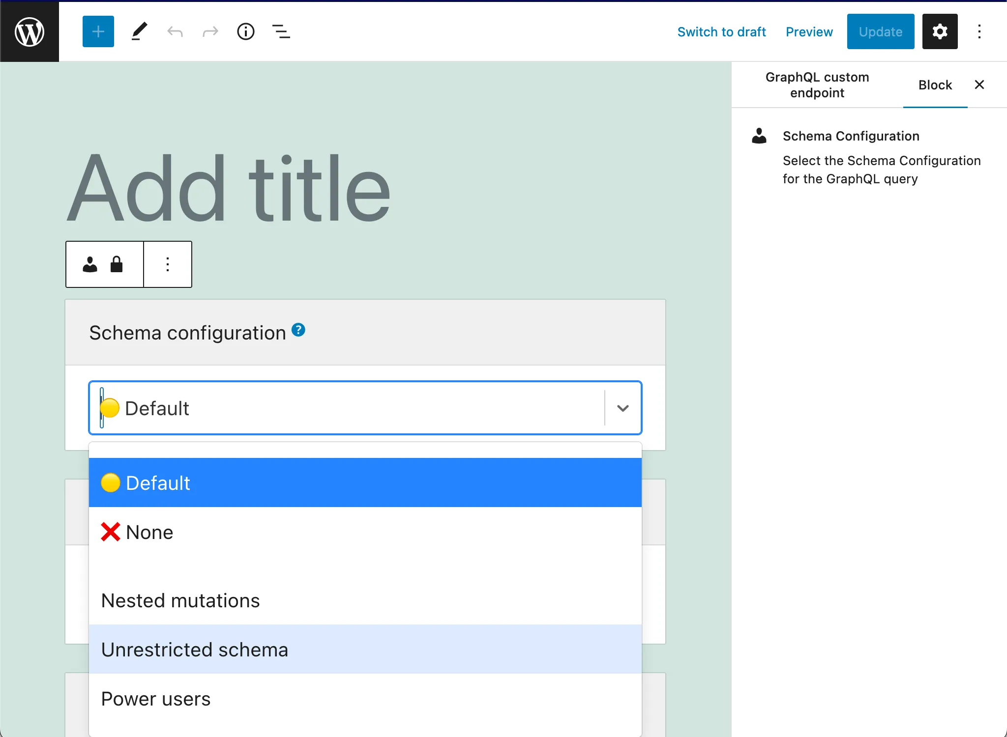 Sélection de la configuration du schéma dans le Custom Endpoint