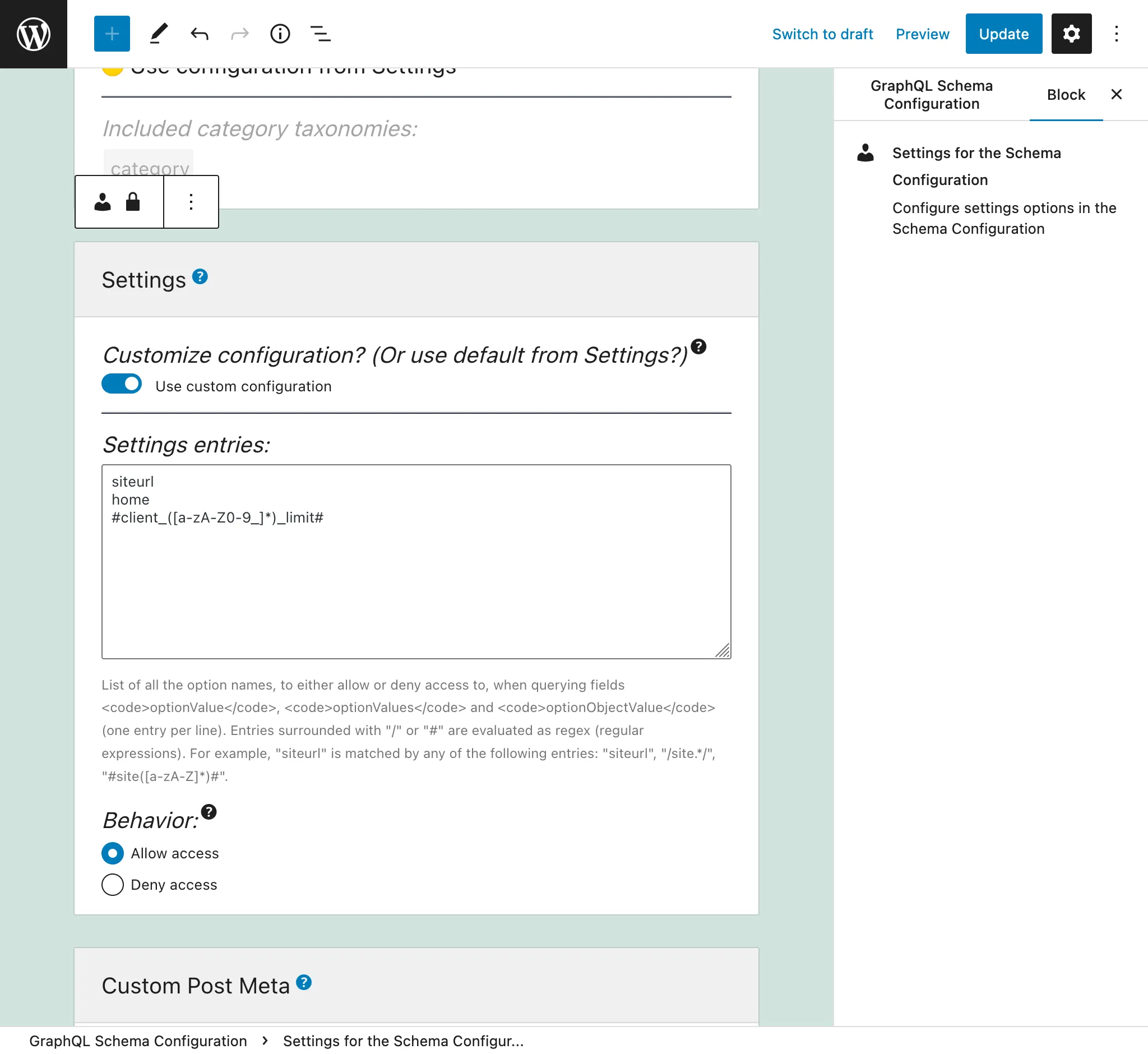 Définition des entrées pour la Configuration du Schéma Définition des entrées pour la Configuration du Schéma