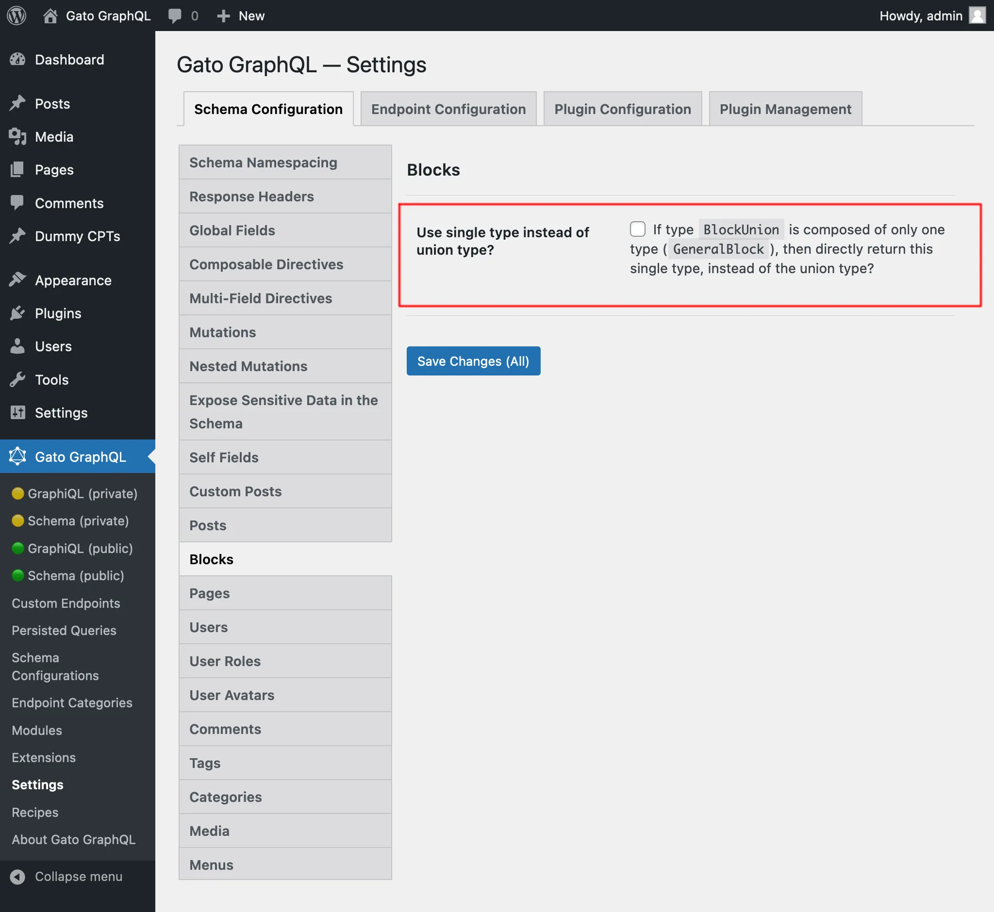 Configurer pour récupérer `GeneralBlock` directement au lieu de `BlockUnion`