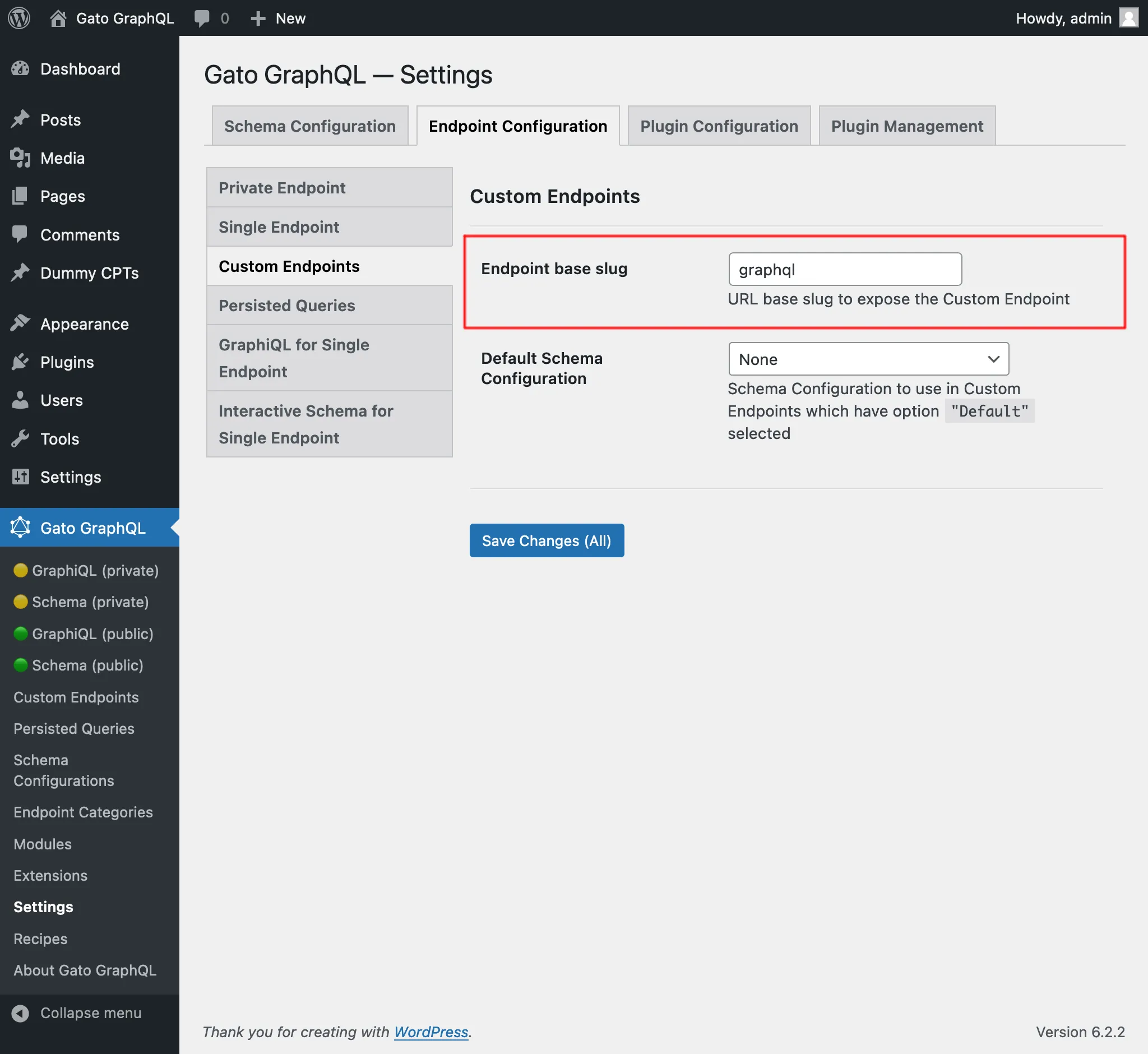 Custom endpoints dans les réglages