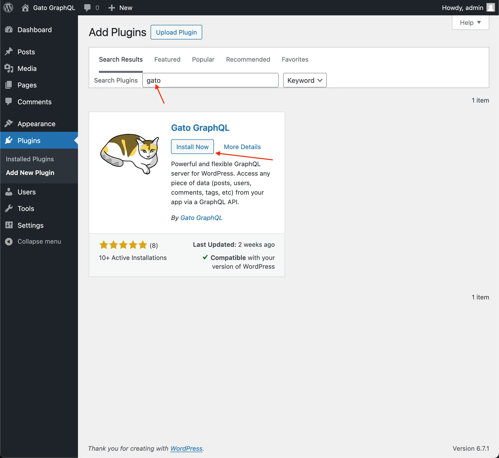 Installer Gato GraphQL sur WordPress
