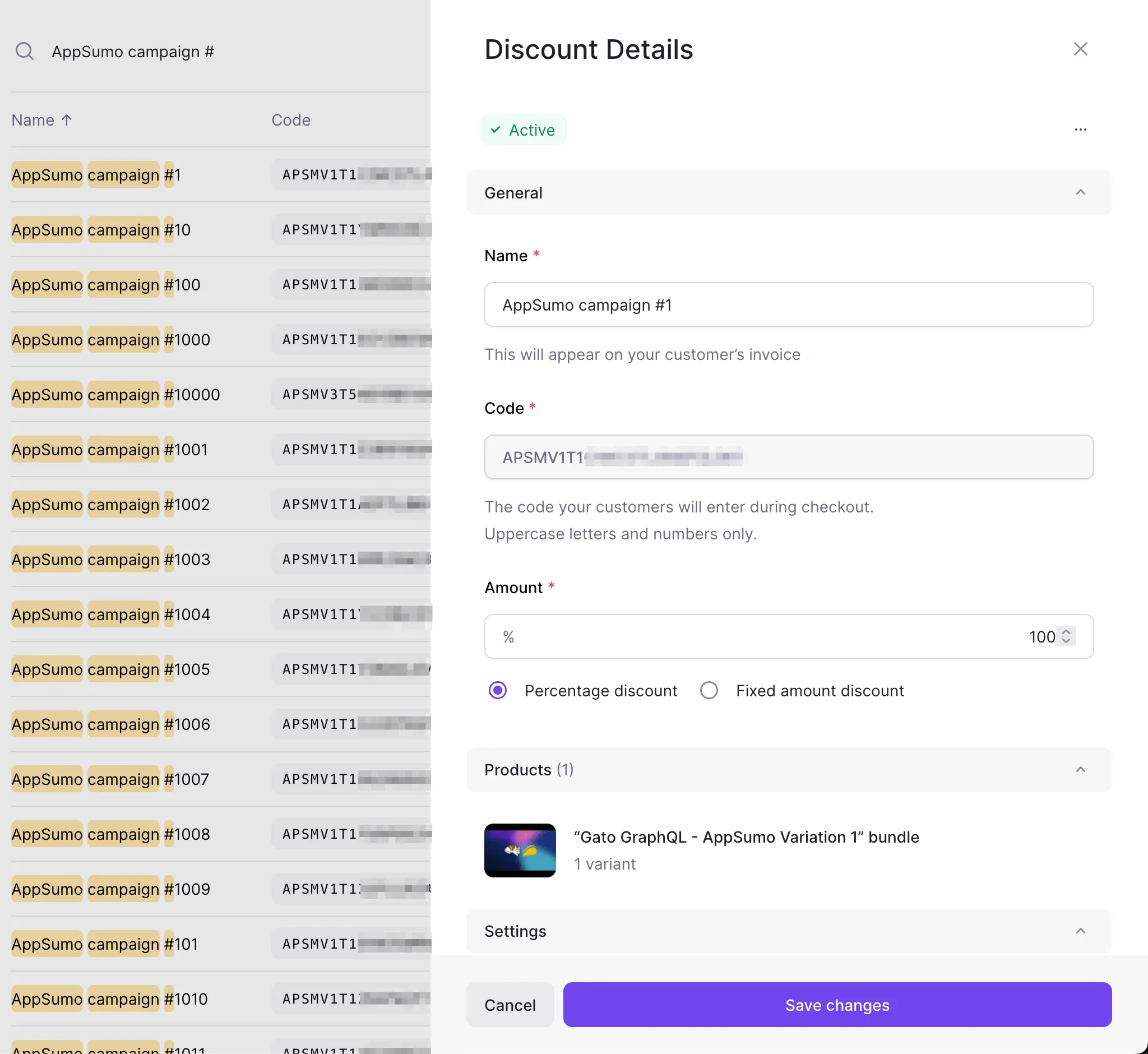 Code de réduction dans Lemon Squeezy