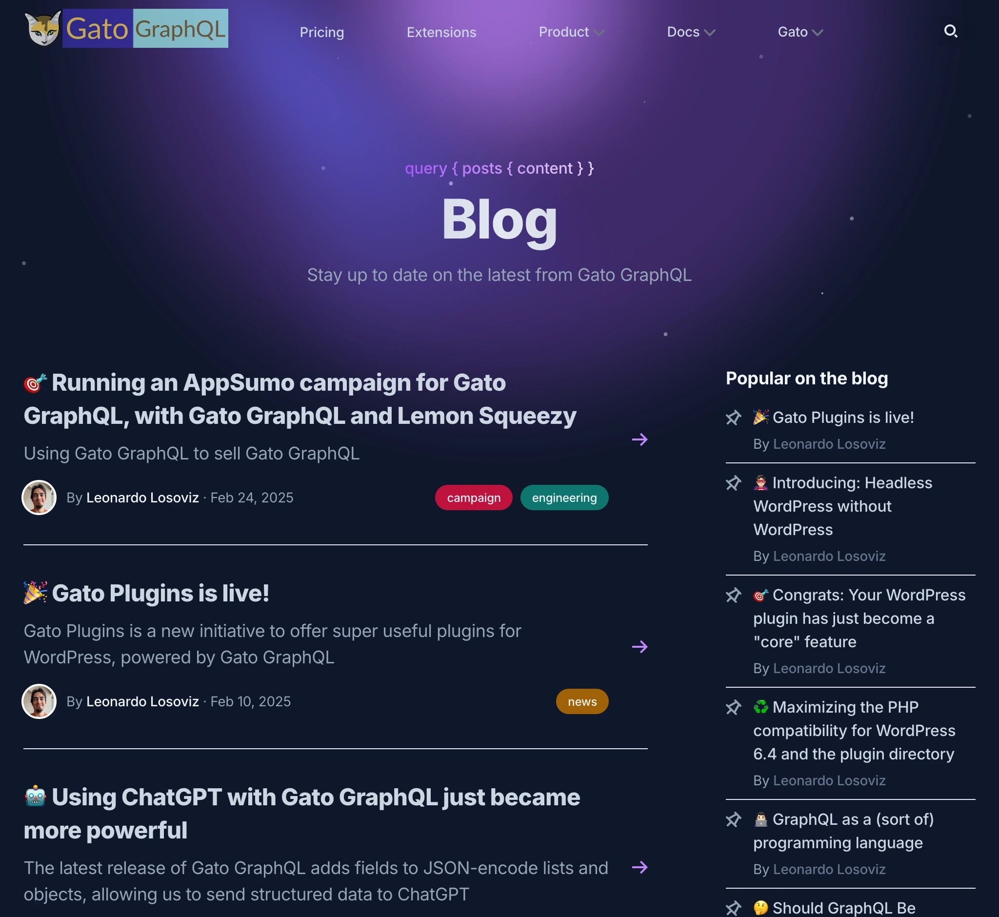 Section blog sur gatographql.com