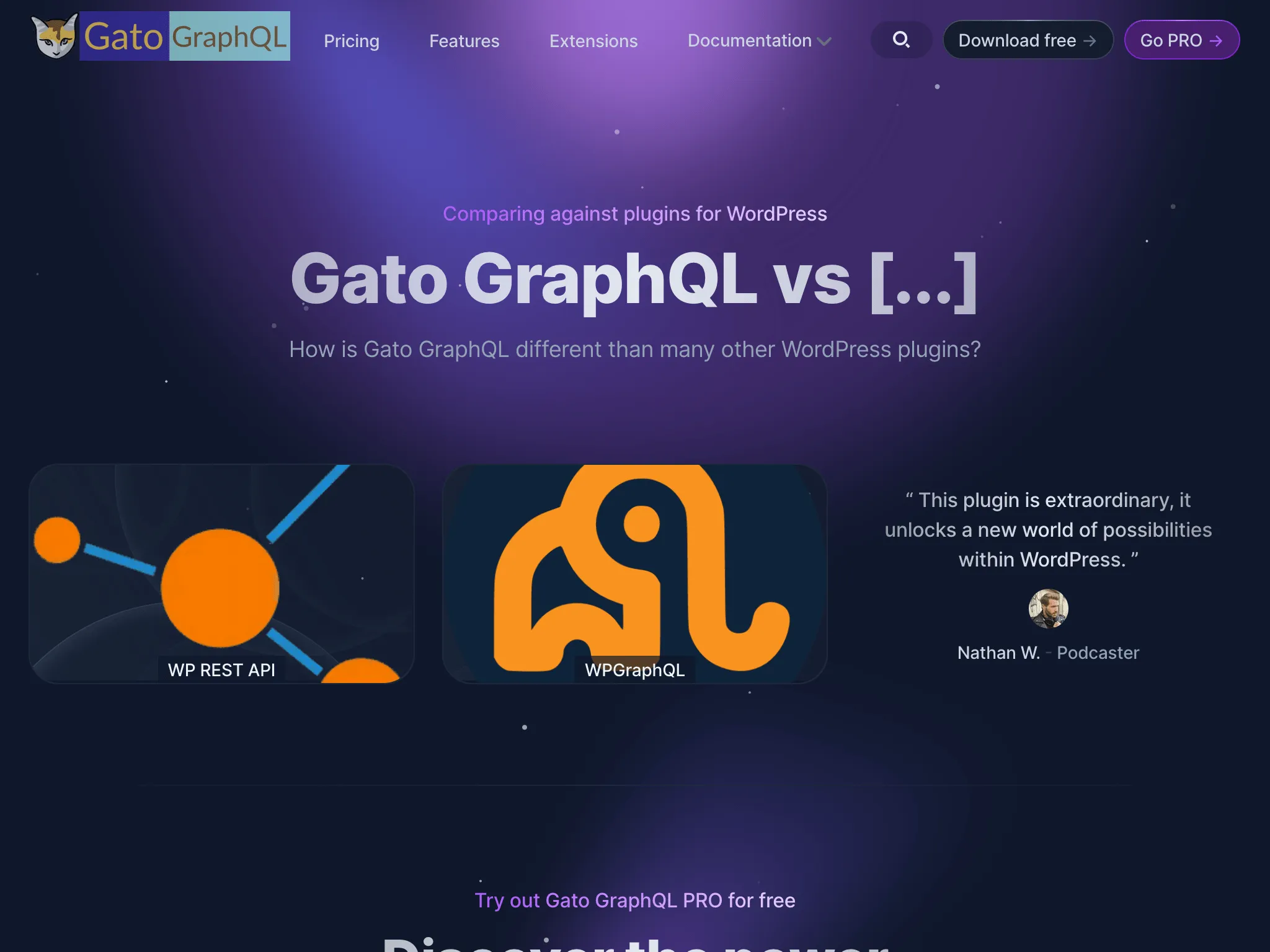 Page des Comparaisons sur le nouveau site web de Gato GraphQL