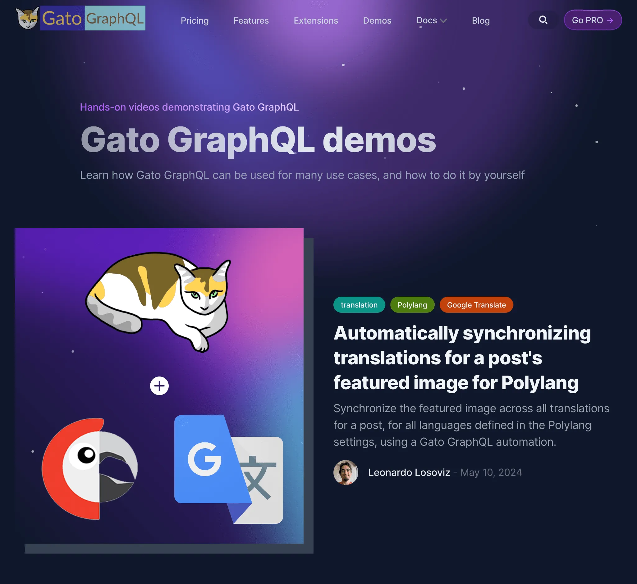 Page Démos sur le site de Gato GraphQL